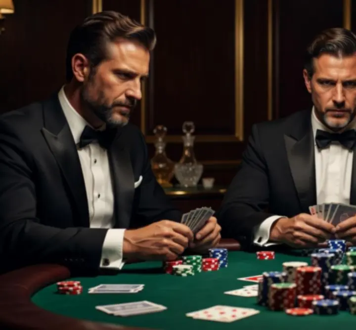 Emocjonująca rozgrywka pokerowa uchwycona w kinowym kadrze w luksusowym klubie