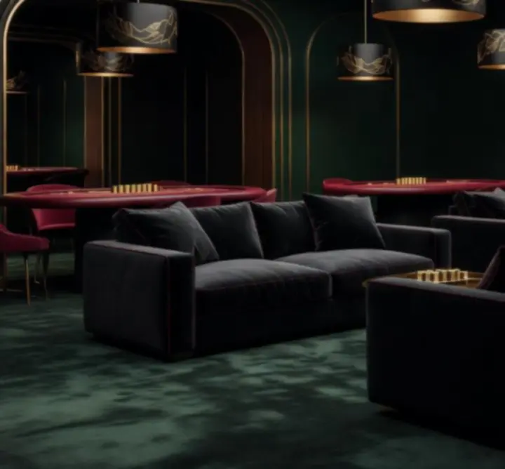 Galeria luksusowych wnętrz strefy lounge w prywatnym klubie pokerowym