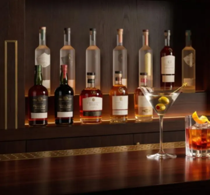 Bar premium z ekskluzywnymi napojami i szkłem w klubowej strefie lounge